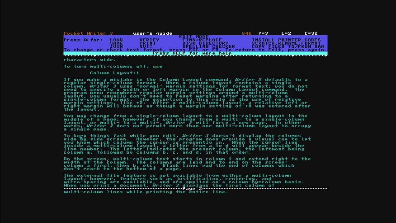 C128: Pocket Writer 3