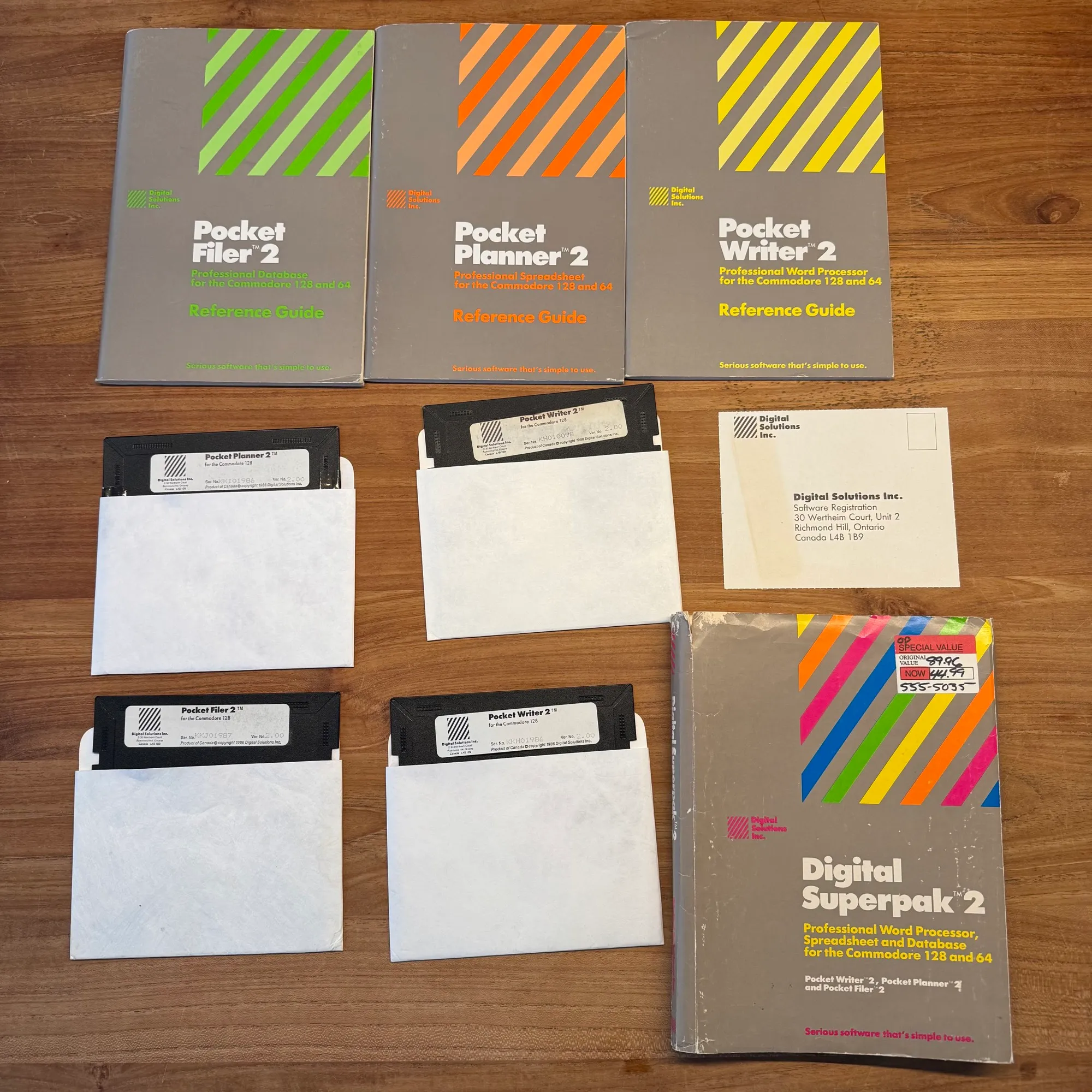 Digital Super Pak 2

Acquired this in an auction: this pack combines Pocket Writer 2, Pocket Planner 2 and Pocket Filer 2 for both C64 and C128 in one package.

#retro #8bit #Commodore #C128 #Commodore128