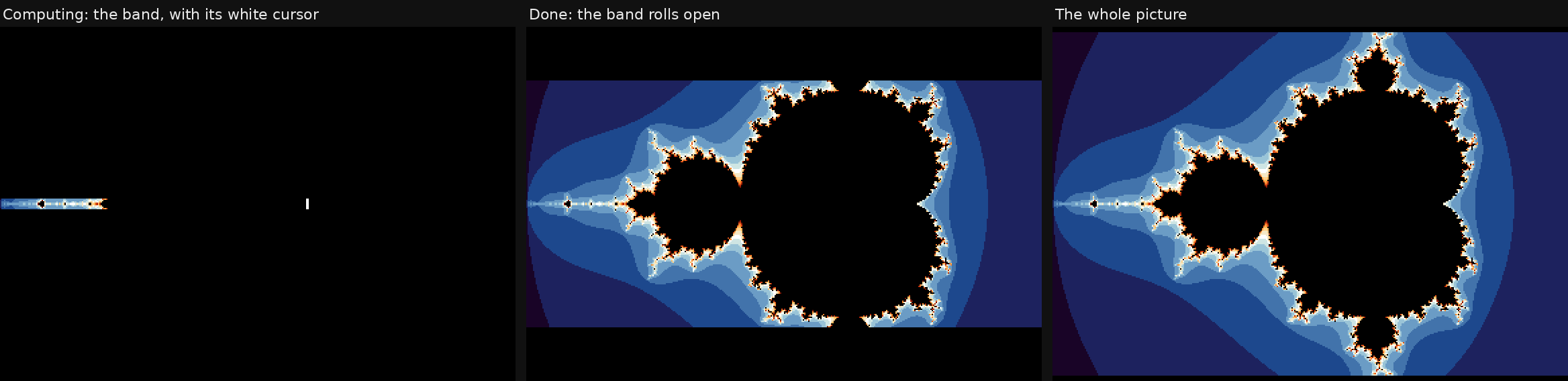 The Bar view: computing, rolling open, done